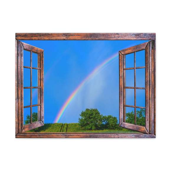 Canvas Print Wall Art Window Rainbow Tree View Nature Photography Realism Scenic